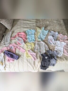 Baby Girl Premie Onesie Lot - Pastel Pink, Blue, Yellow, Floral